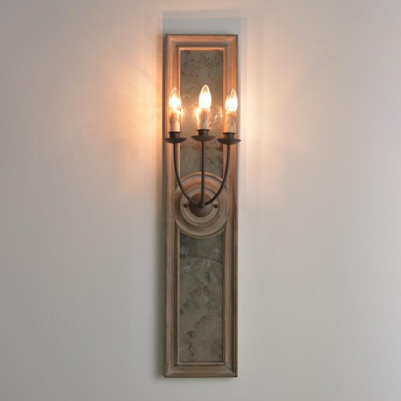 Wooden Long Frame Candelabra 3-Light Wall Sconce Lamp