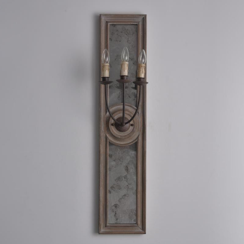 Wooden Long Frame Candelabra 3-Light Wall Sconce Lamp