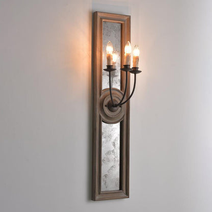 Wooden Long Frame Candelabra 3-Light Wall Sconce Lamp