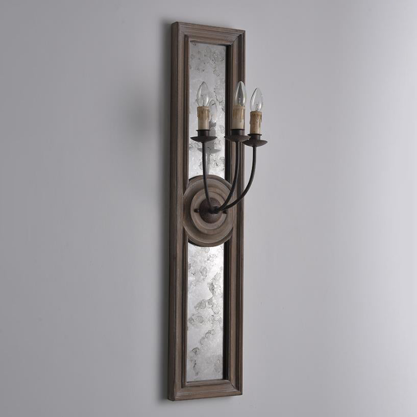 Wooden Long Frame Candelabra 3-Light Wall Sconce Lamp