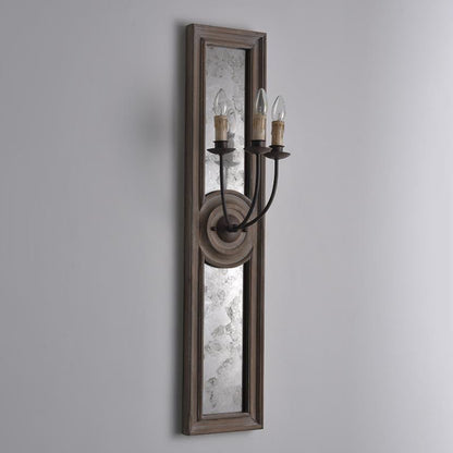Wooden Long Frame Candelabra 3-Light Wall Sconce Lamp