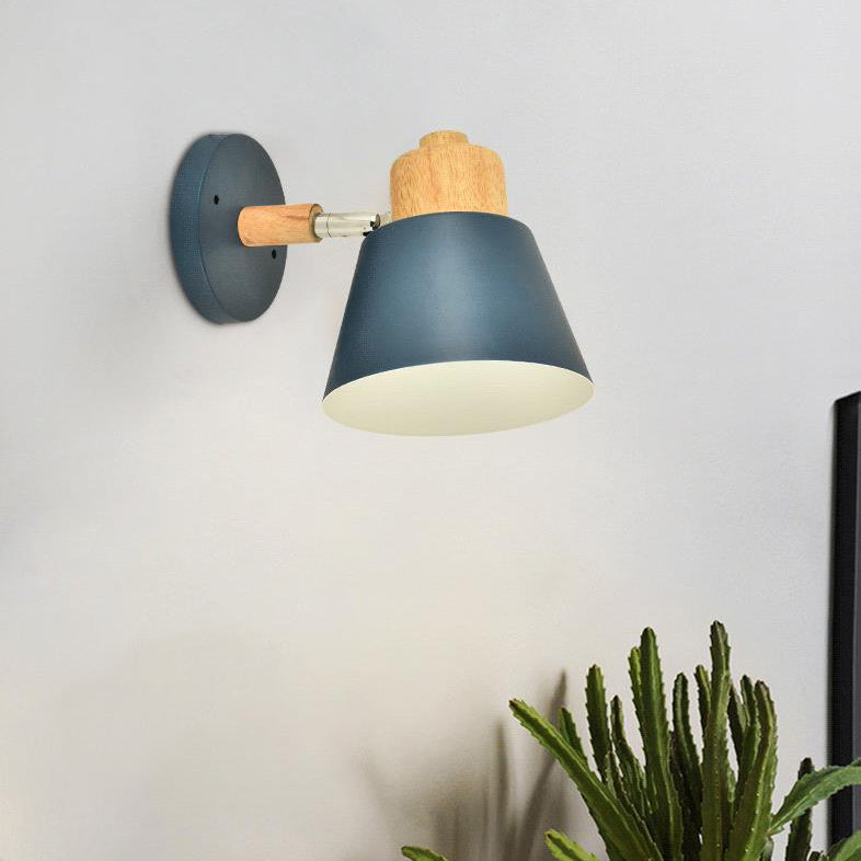 Macaron Dome Cone Shade Wood Top 1-Light Wall Sconce Lamp
