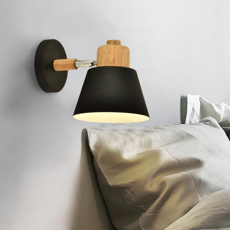 Macaron Dome Cone Shade Wood Top 1-Light Wall Sconce Lamp