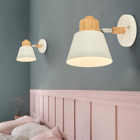 Macaron Dome Cone Shade Wood Top 1-Light Wall Sconce Lamp
