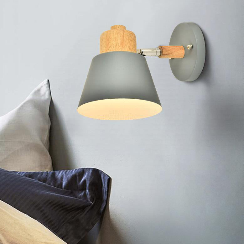 Macaron Dome Cone Shade Wood Top 1-Light Wall Sconce Lamp
