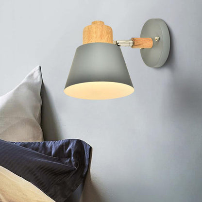 Macaron Dome Cone Shade Wood Top 1-Light Wall Sconce Lamp