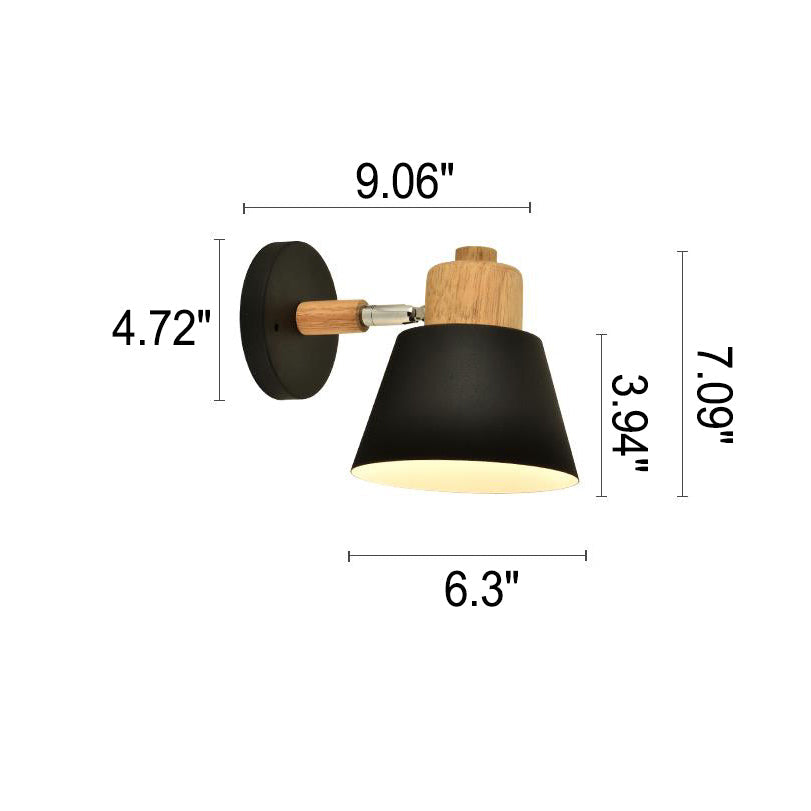 Macaron Dome Cone Shade Wood Top 1-Light Wall Sconce Lamp