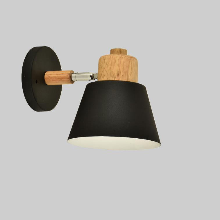 Macaron Dome Cone Shade Wood Top 1-Light Wall Sconce Lamp