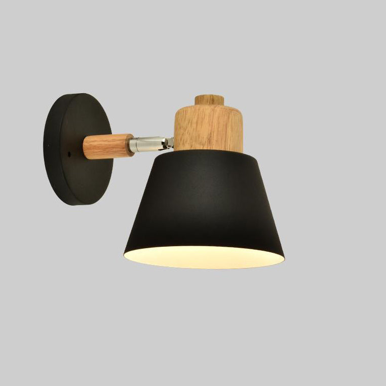 Macaron Dome Cone Shade Wood Top 1-Light Wall Sconce Lamp