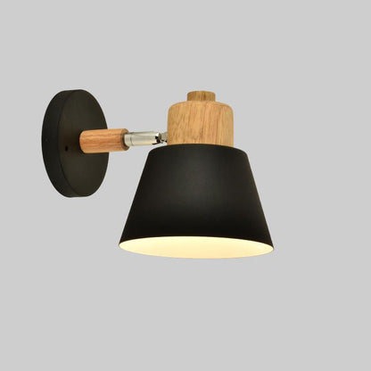 Macaron Dome Cone Shade Wood Top 1-Light Wall Sconce Lamp