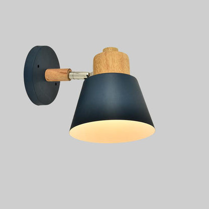 Macaron Dome Cone Shade Wood Top 1-Light Wall Sconce Lamp