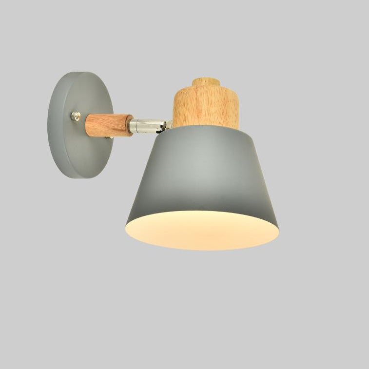 Macaron Dome Cone Shade Wood Top 1-Light Wall Sconce Lamp