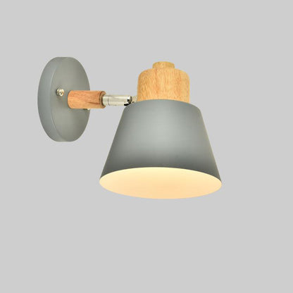 Macaron Dome Cone Shade Wood Top 1-Light Wall Sconce Lamp