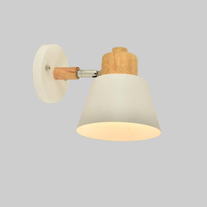 Macaron Dome Cone Shade Wood Top 1-Light Wall Sconce Lamp