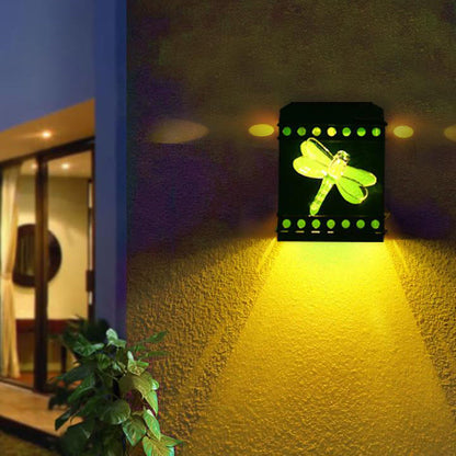 Solar Box Aged Iron LED Outdoor Fence Wall Sconce Lamp
