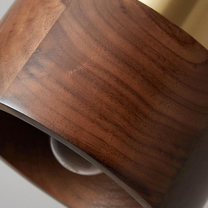 Light Luxury Copper Walnut Round 1-Light Wall Sconce Lamp