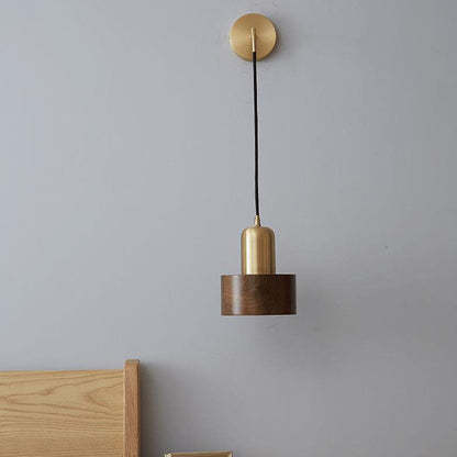 Light Luxury Copper Walnut Round 1-Light Wall Sconce Lamp