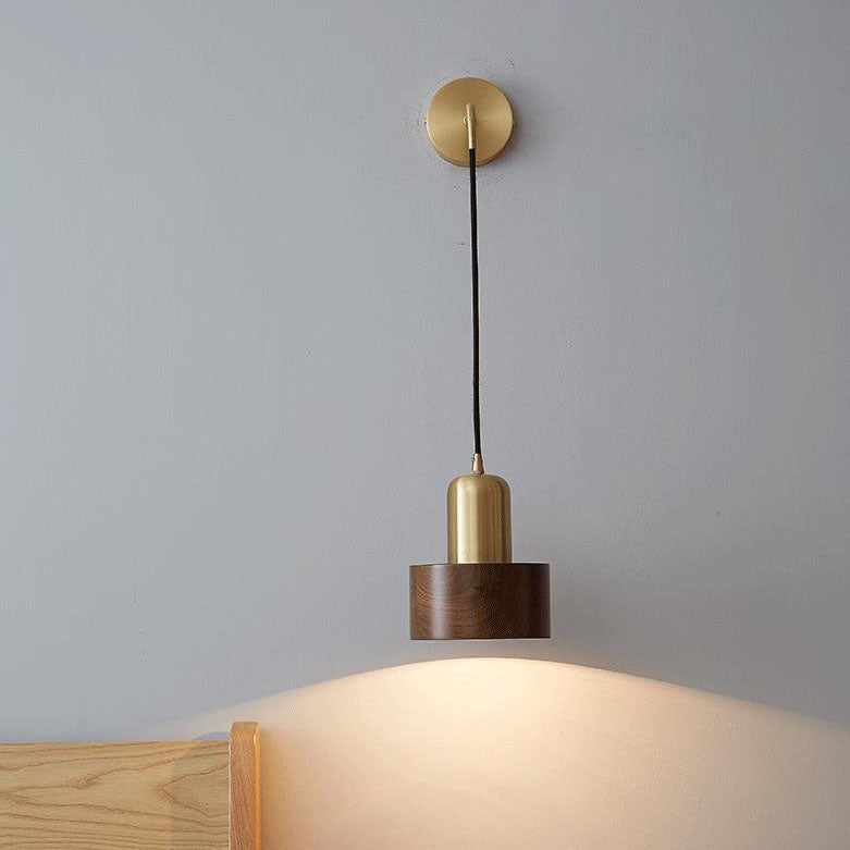 Light Luxury Copper Walnut Round 1-Light Wall Sconce Lamp