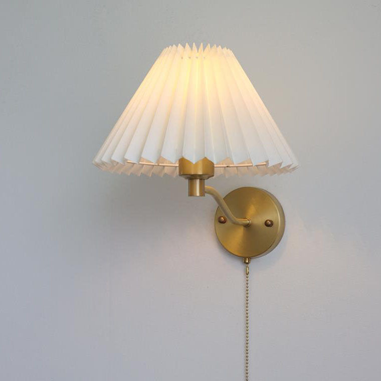European Light Pleated Brass 1-Light Wall Sconce Lamp