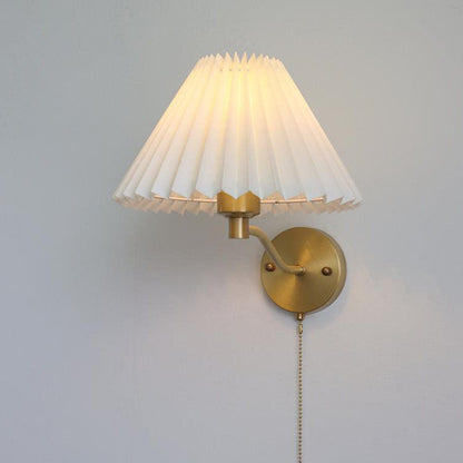 European Light Pleated Brass 1-Light Wall Sconce Lamp