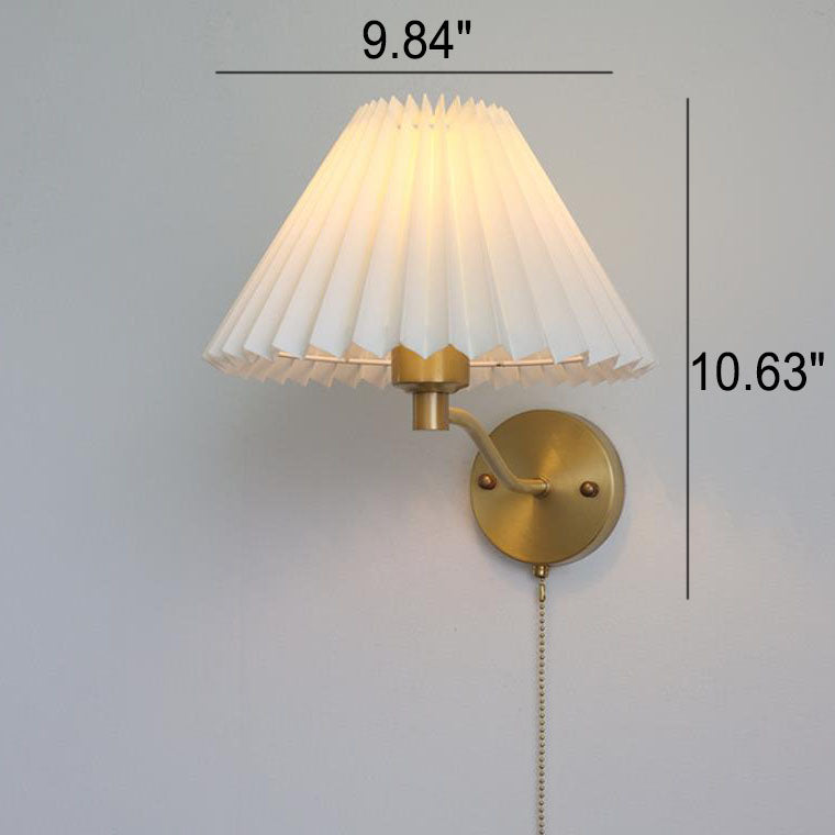 European Light Pleated Brass 1-Light Wall Sconce Lamp