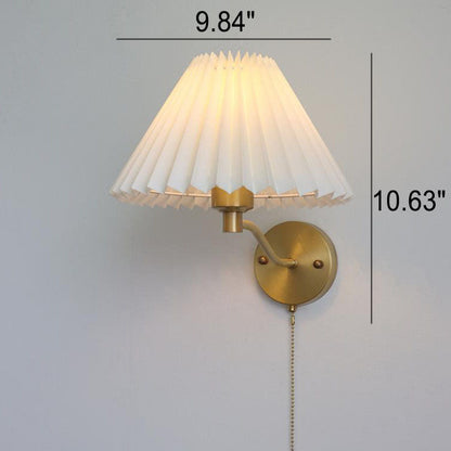 European Light Pleated Brass 1-Light Wall Sconce Lamp