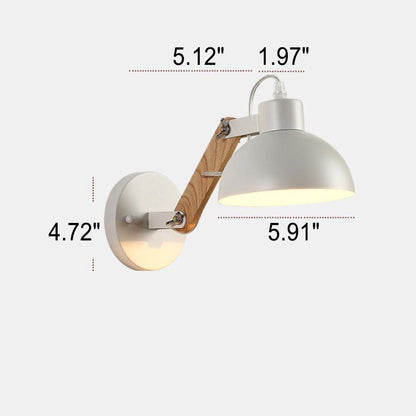 Dome Retractable Wood Arm 1-Light Wall Sconce Lamp