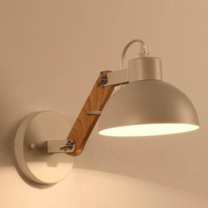 Dome Retractable Wood Arm 1-Light Wall Sconce Lamp
