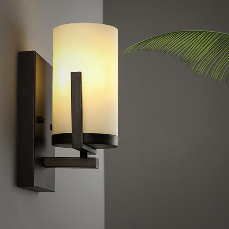 European Cylindrical Iron Glass 1-Light Wall Sconce Lamp