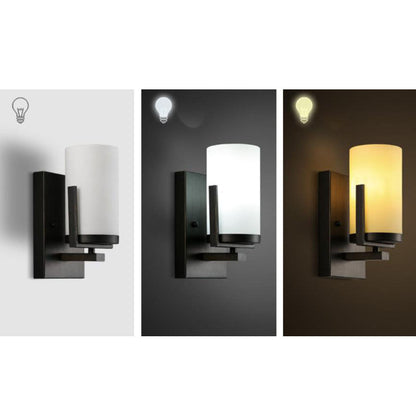 European Cylindrical Iron Glass 1-Light Wall Sconce Lamp