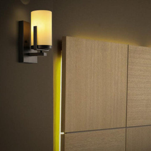 European Cylindrical Iron Glass 1-Light Wall Sconce Lamp