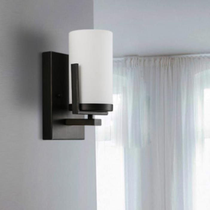 European Cylindrical Iron Glass 1-Light Wall Sconce Lamp