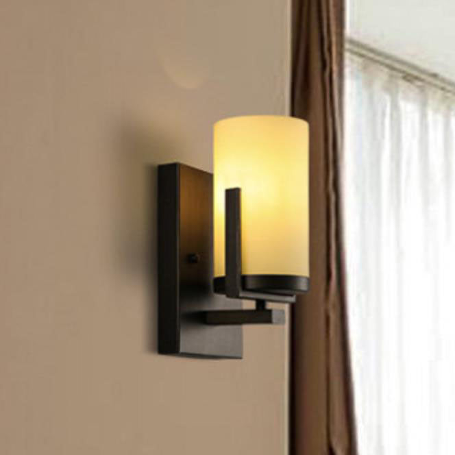European Cylindrical Iron Glass 1-Light Wall Sconce Lamp