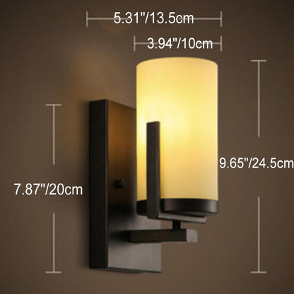 European Cylindrical Iron Glass 1-Light Wall Sconce Lamp