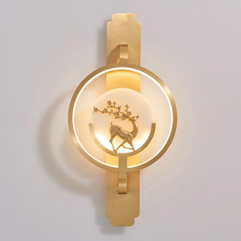 Light Luxury Deer Round Copper Marble LED Wall Sconce Lamp