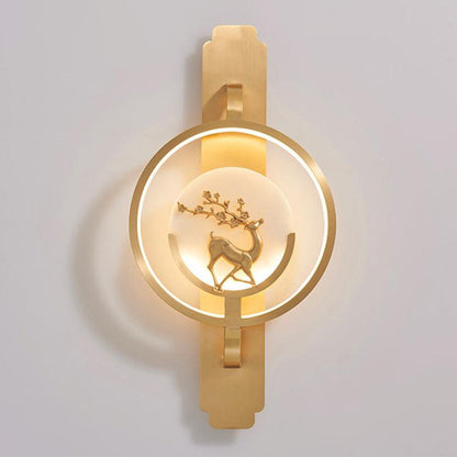 Light Luxury Deer Round Copper Marble LED Wall Sconce Lamp