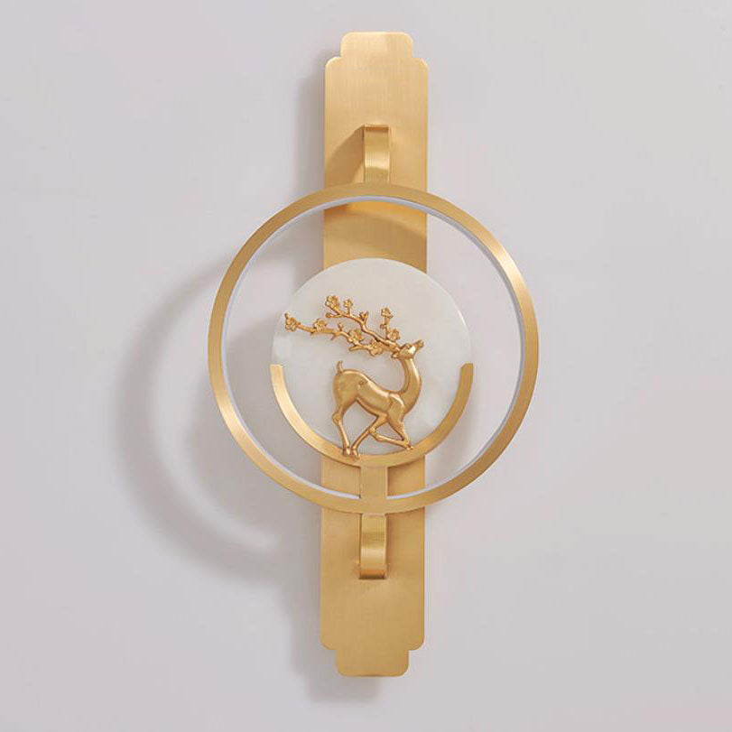 Light Luxury Deer Round Copper Marble LED Wall Sconce Lamp