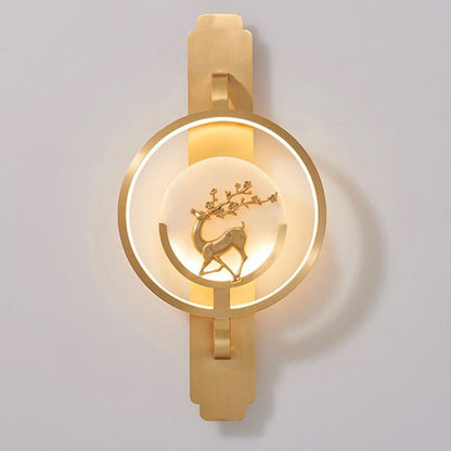 Light Luxury Deer Round Copper Marble LED Wall Sconce Lamp