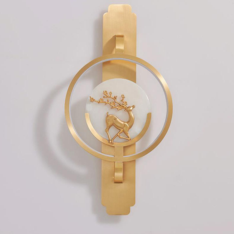 Light Luxury Deer Round Copper Marble LED Wall Sconce Lamp