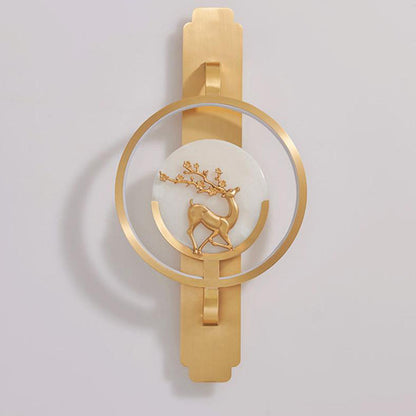 Light Luxury Deer Round Copper Marble LED Wall Sconce Lamp