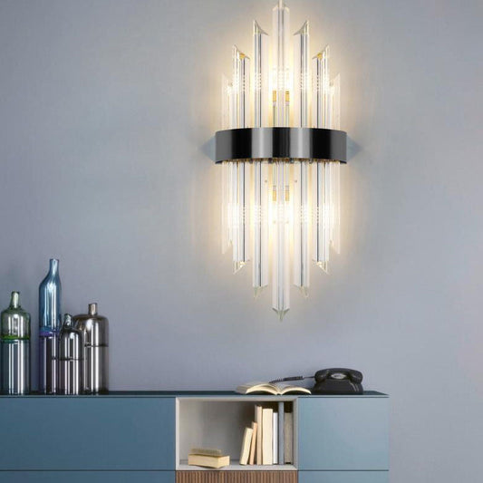 Glass Crystal Rod Stainless Steel 2-Light Wall Sconce Lamp