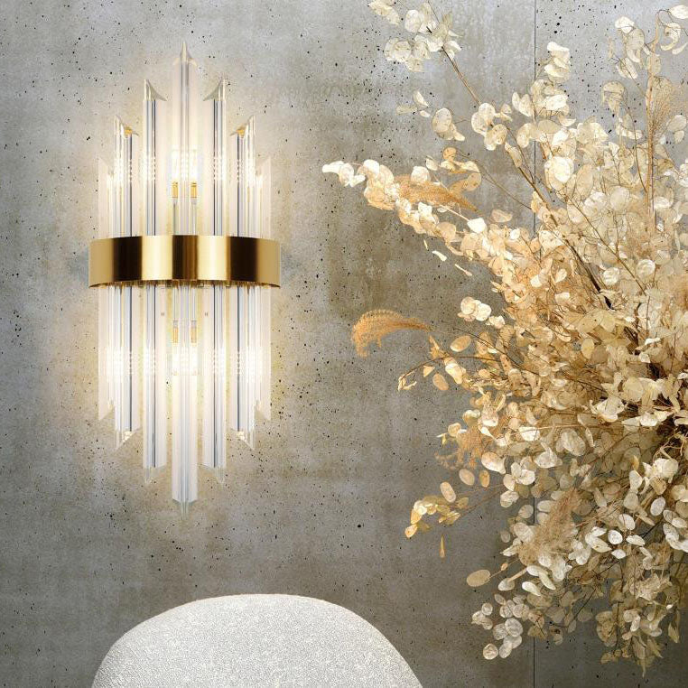 Glass Crystal Rod Stainless Steel 2-Light Wall Sconce Lamp