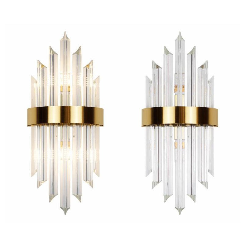 Glass Crystal Rod Stainless Steel 2-Light Wall Sconce Lamp