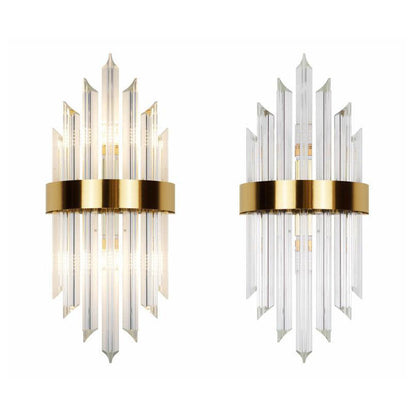 Glass Crystal Rod Stainless Steel 2-Light Wall Sconce Lamp
