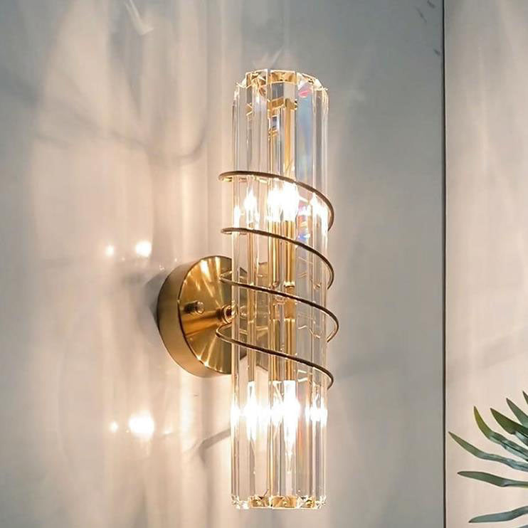 Nordic Iron Crystal Column 2-Light Wall Sconce Lamp