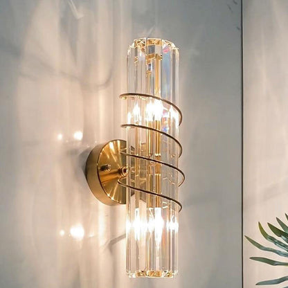 Nordic Iron Crystal Column 2-Light Wall Sconce Lamp