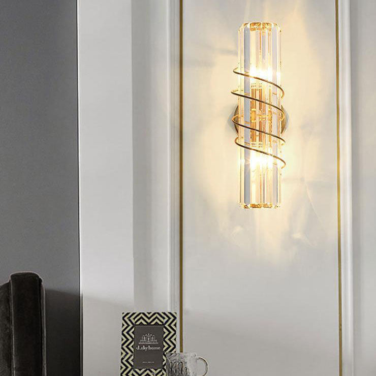Nordic Iron Crystal Column 2-Light Wall Sconce Lamp