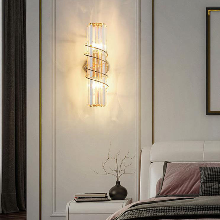 Nordic Iron Crystal Column 2-Light Wall Sconce Lamp