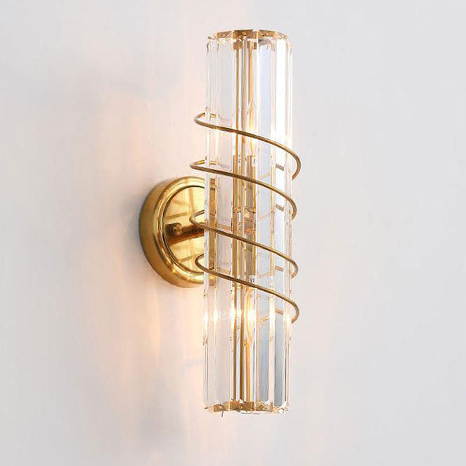 Nordic Iron Crystal Column 2-Light Wall Sconce Lamp