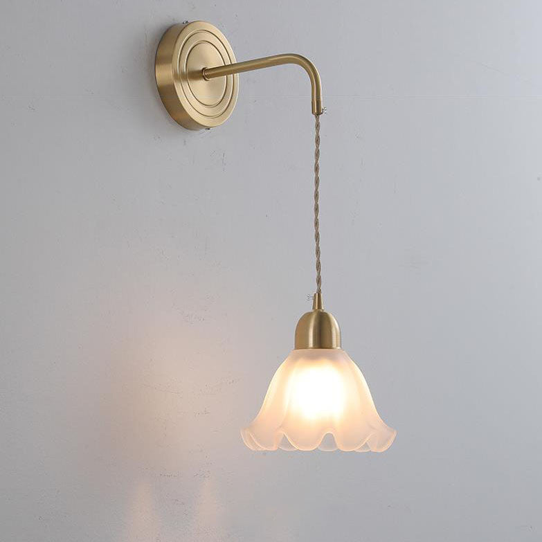 Nordic Glass Flower Petal Copper 1-Light Wall Sconce Lamp